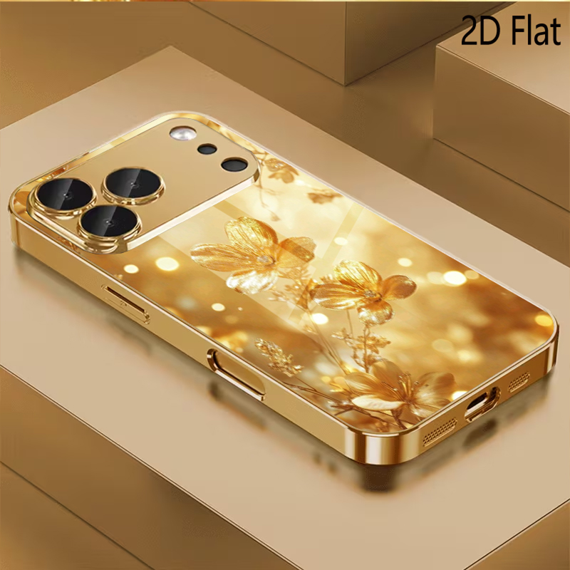Phone Cases With Camera Cover - Das gehärtete Glas mit goldenem Blumenmuster