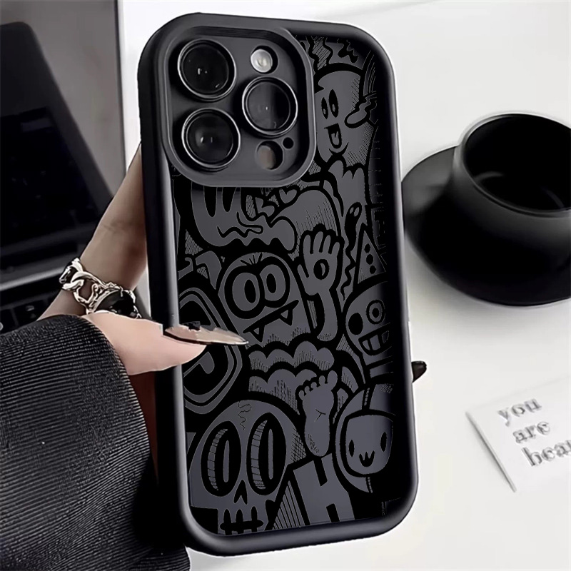 Phone Cases With Camera Cover - Schwarze Graffiti-Handyhülle für iPhone 17 16