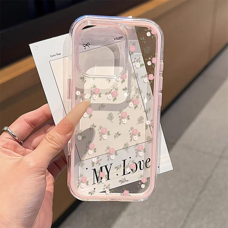 Phone Cases Like Loopy - Grüne Blätter Rosa Blume 2-in-1 Transparente
