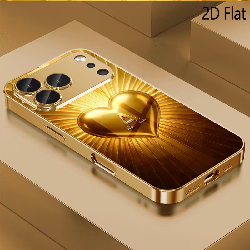 Phone Cases With Camera Cover - Goldenes Herz-Muster aus gehärtetem Glas für