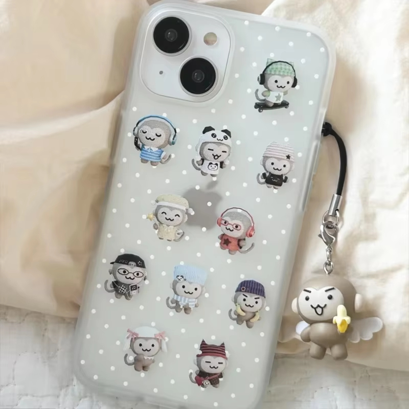 Phone Cases Cute Iphone 14 - Einfache Kawaii Affen-Handyhülle mit weißen Tupfen