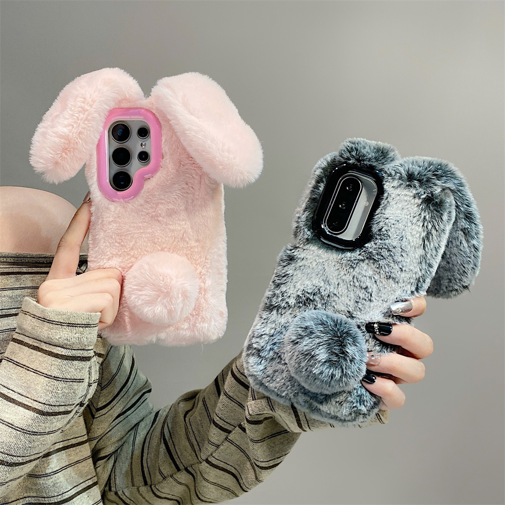 Phone Cases Samsung S23 - Niedliche Hasenohren-Handyhülle mit flauschigem Ständer für