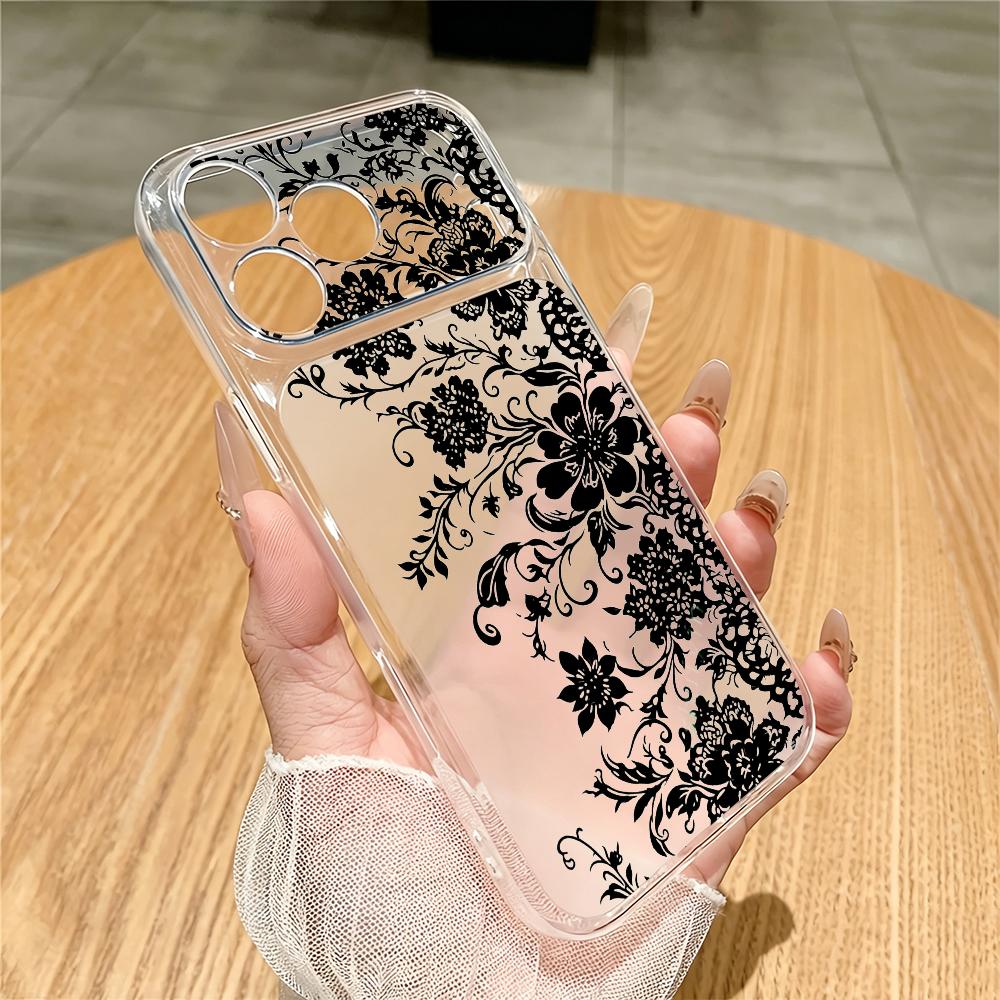Phone Cases A14 Samsung - Schwarz gemusterte transparente Handyhülle geeignet für